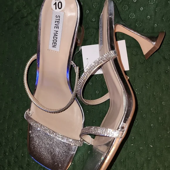 Steve Madden Double strap silver rhinestone heels. Sz 10. New 3" - Picture 4 of 4